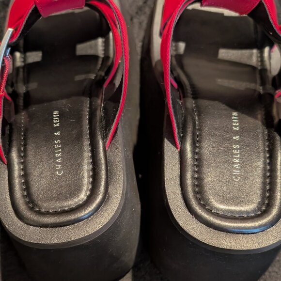 NWOT ASOS Charles & Keith Caged Wedge Sandals Bright Pink Platform Sandals EU:37 - Picture 4 of 9